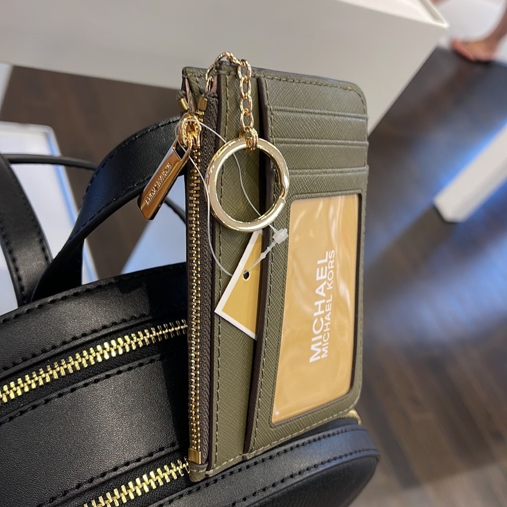 MICHAEL KORS SMALL TOP ZIP COINPOUCH WITH ID KEYCHAIN CARDHOLDER WALLET 
 OLIVE - Picture 8 of 16
